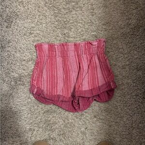 Free People Pink Striped Smocked Waist Shorts